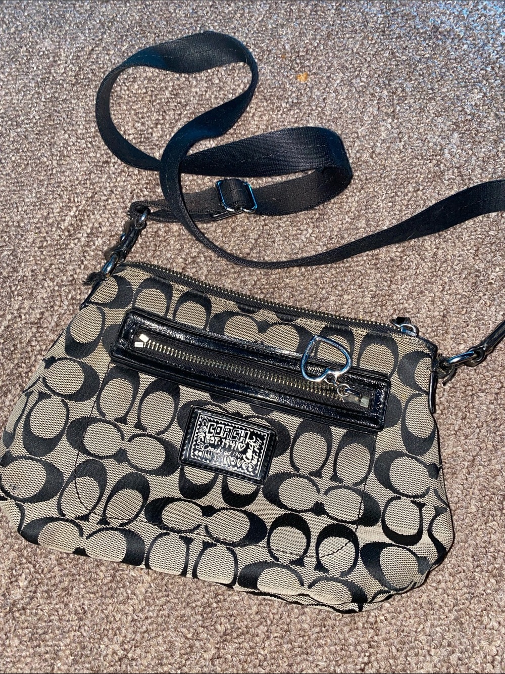 Coach Black and Tan Signature Crossbody Bag